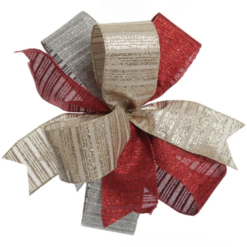 Champagne Glitter and Linen Striped Wired Ribbon - 6.5cm Cheap