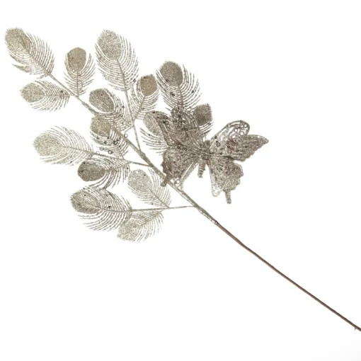 Champagne Glitter Feathers with Butterfly Spray Pick Store