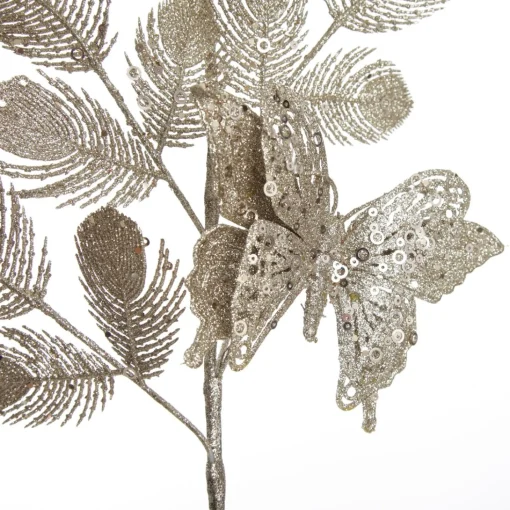 Champagne Glitter Feathers with Butterfly Spray Pick Store