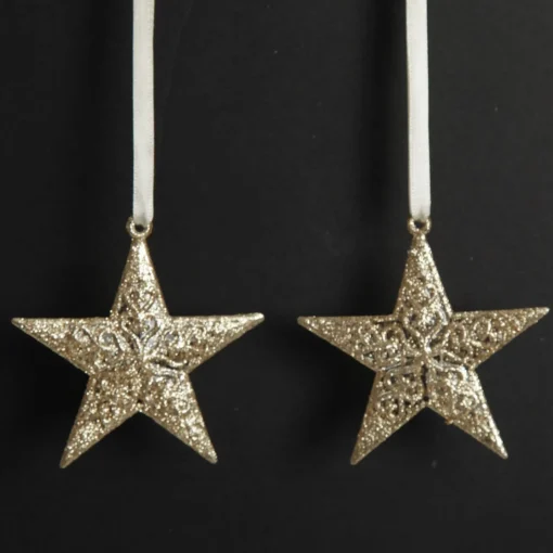 Champagne Glitter Star Tree Decorations - Set of 2 Store