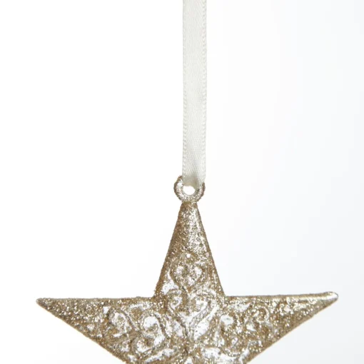 Champagne Glitter Star Tree Decorations - Set of 2 Store