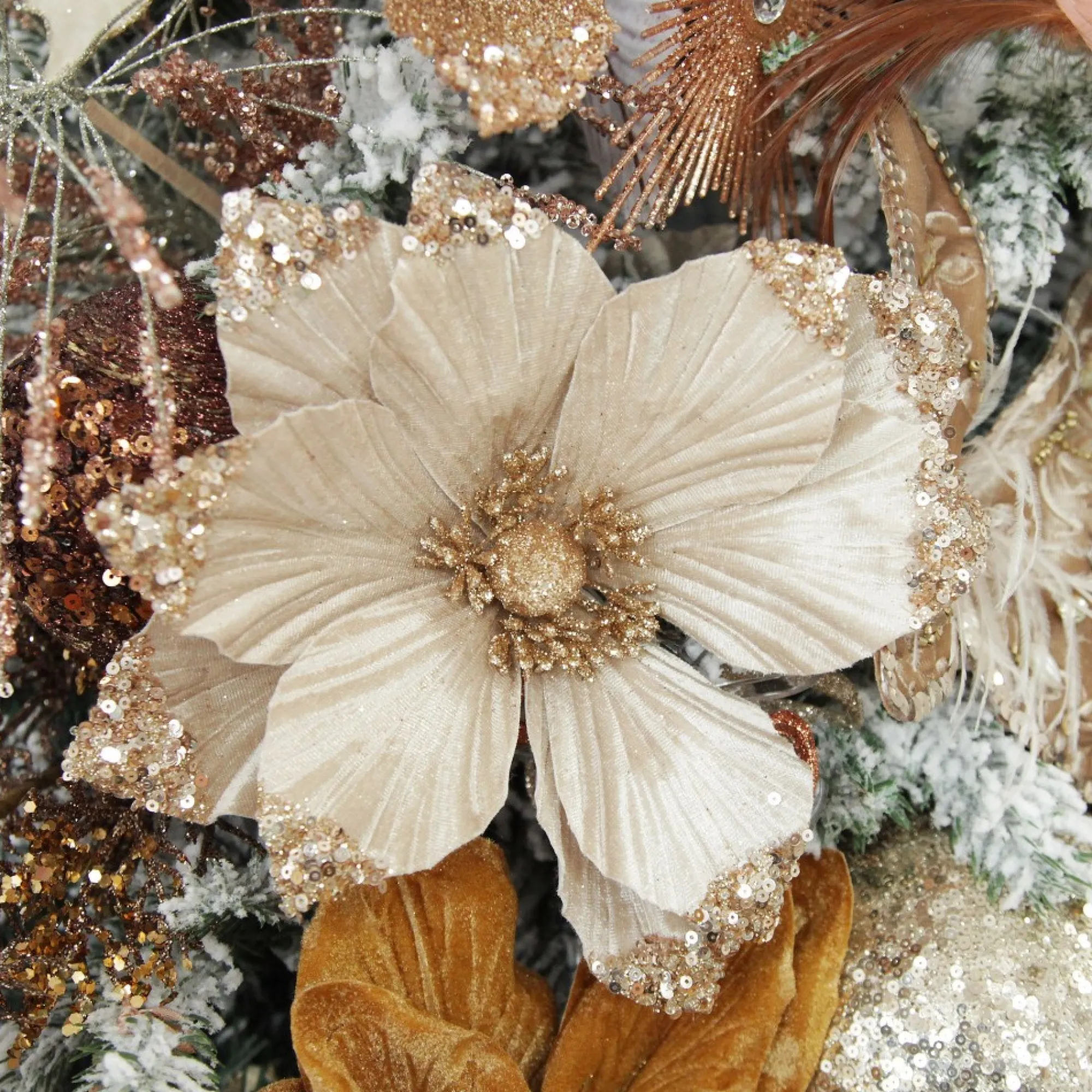 Champagne Magnolia Flower Stem with Glitter Sequin Tips Store