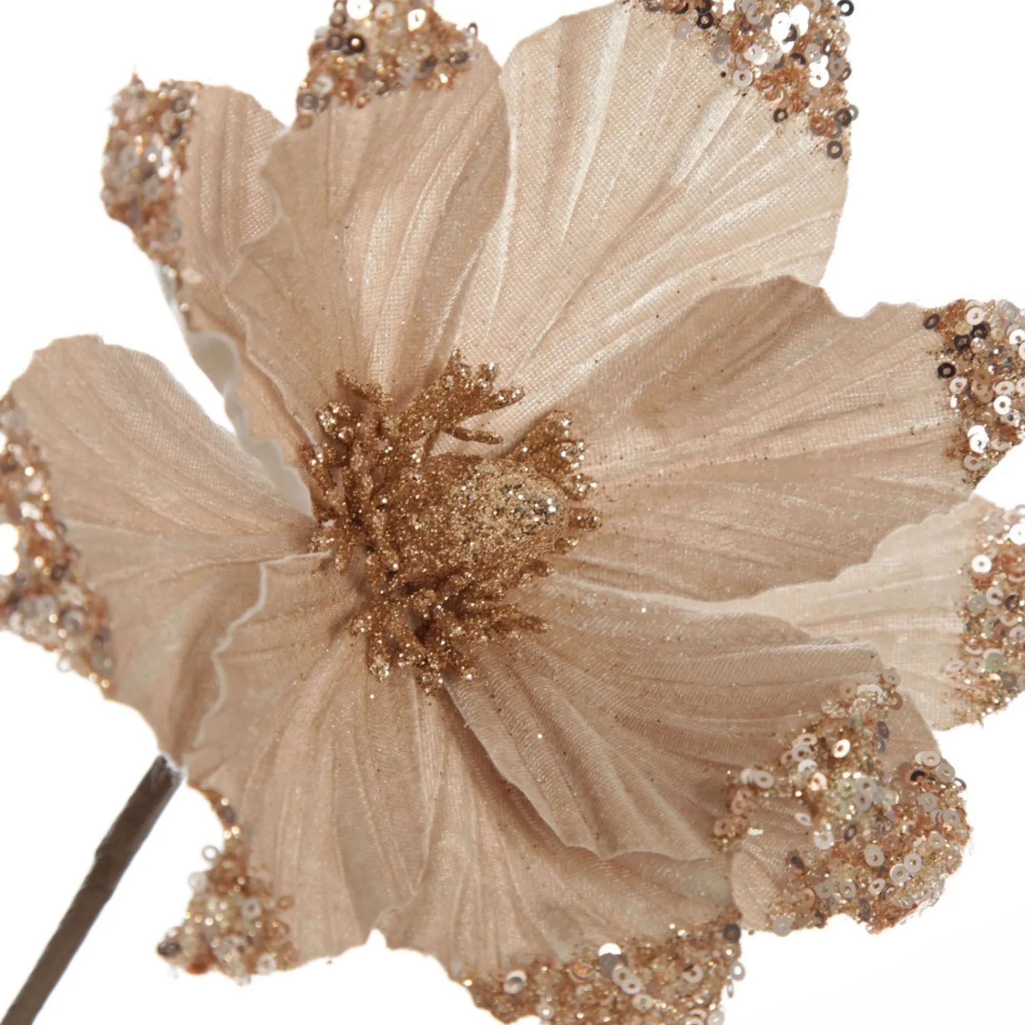 Champagne Magnolia Flower Stem with Glitter Sequin Tips Store