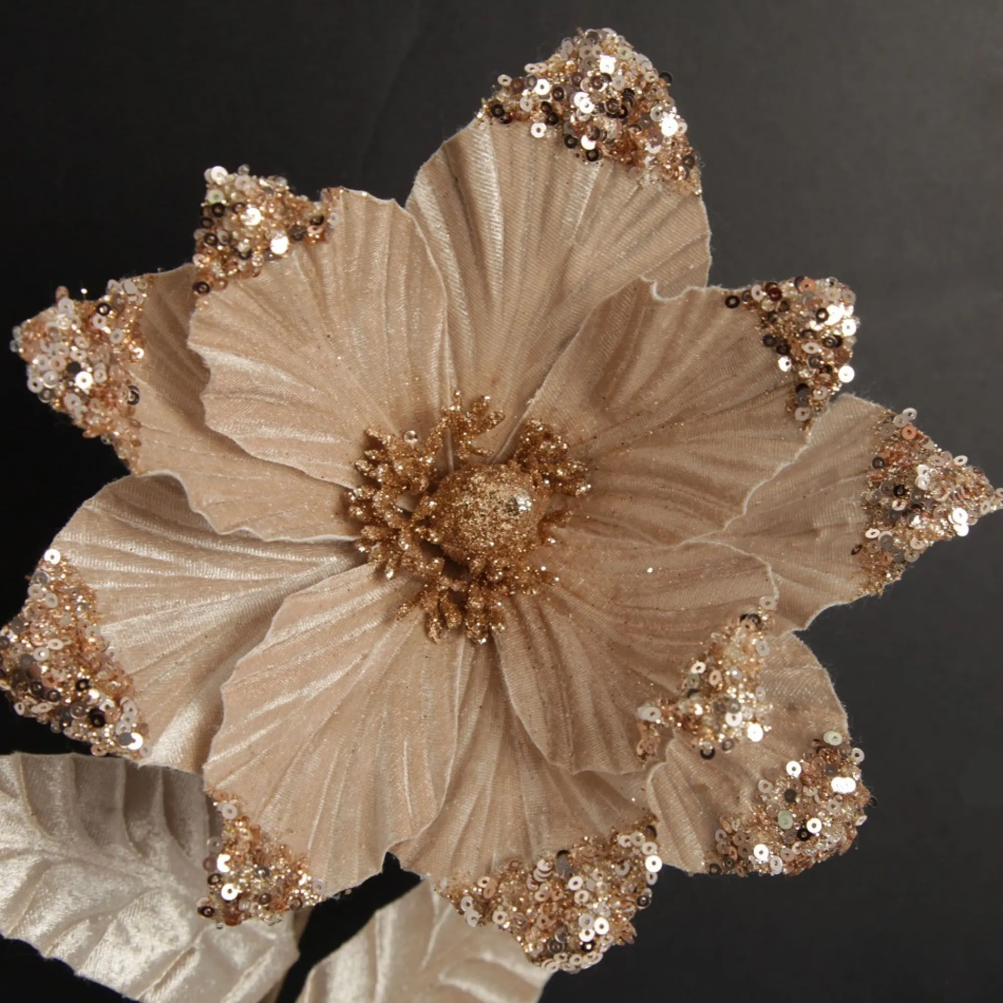 Champagne Magnolia Flower Stem with Glitter Sequin Tips Store