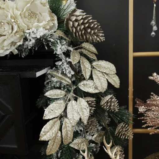Champagne Sequin Mixed Leaf Christmas Garland Discount