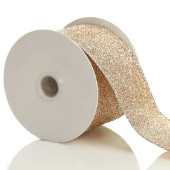 Champagne Sparkle Glitter Ribbon Wired Edge - 6.3cm Discount
