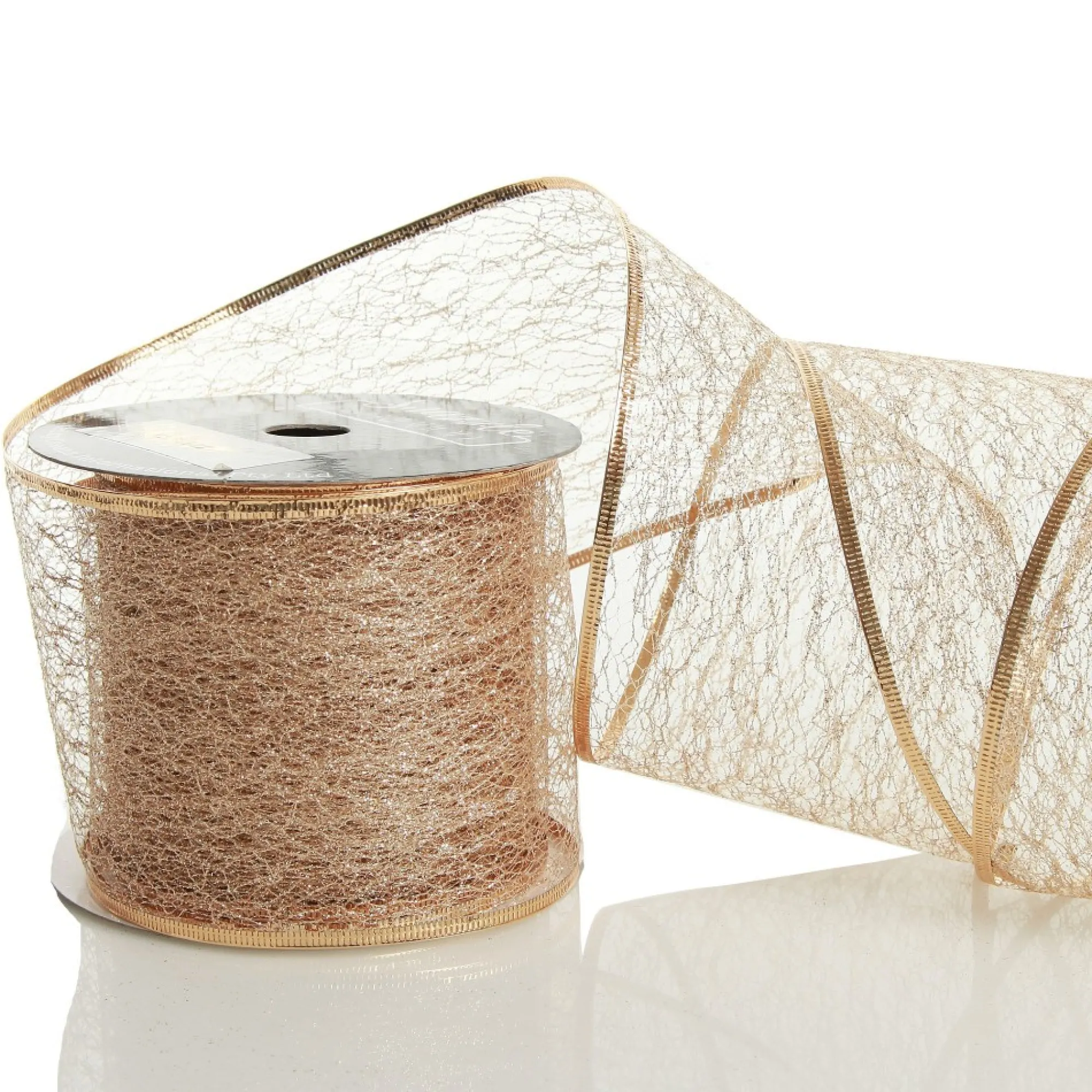 Champagne Spider Mesh Wired Christmas Ribbon Garland Shop