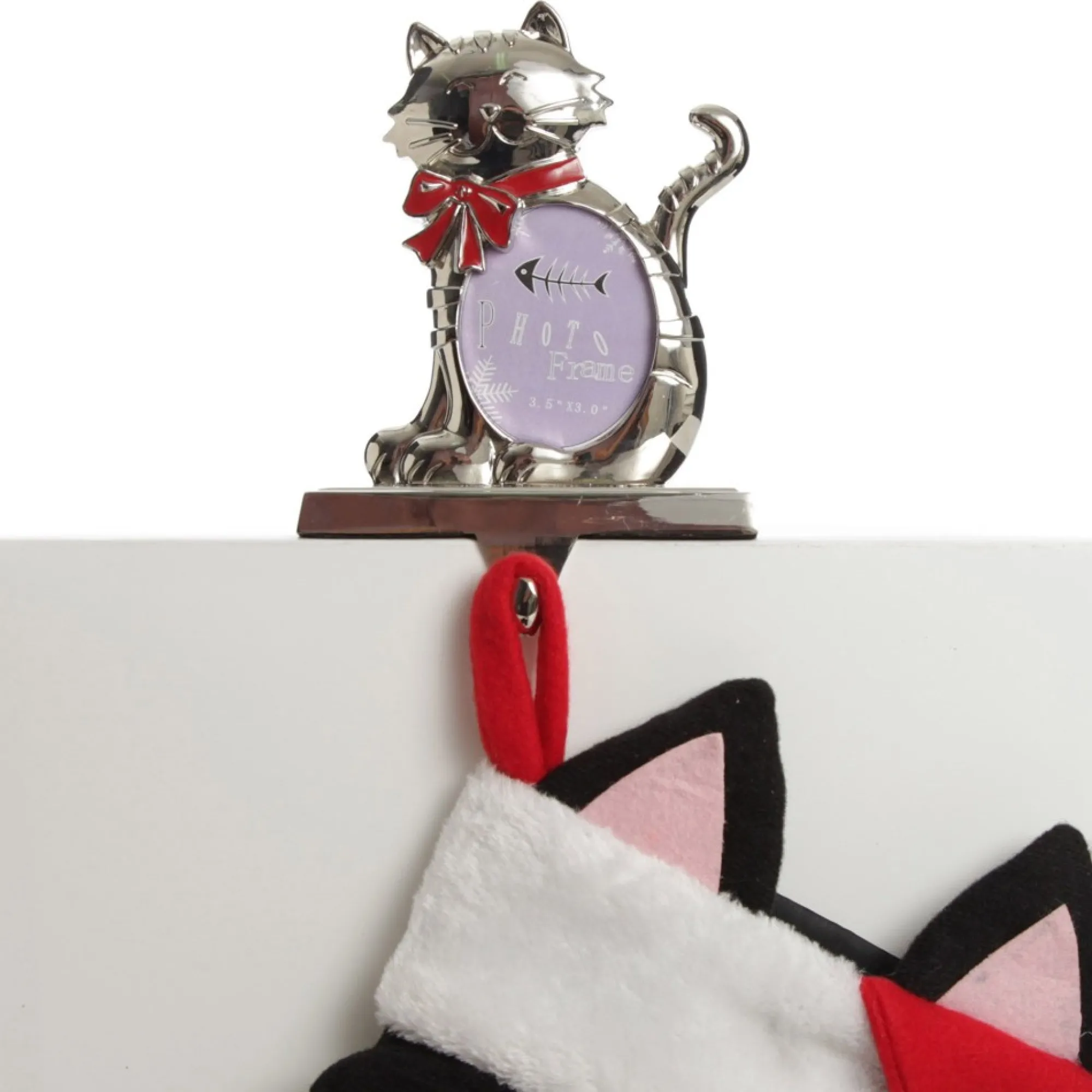 Chrome Cat Christmas Stocking Hanger with Photo Holder Sale