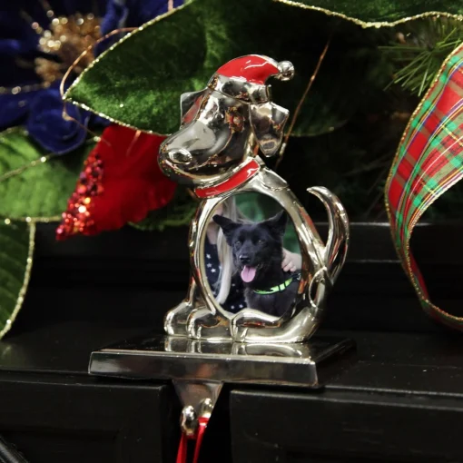 Chrome Dog Christmas Stocking Hanger with Photo Holder Clearance