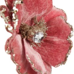 Dark Pink Velvet Magnolia Flower Clip with Jewel Centre and Sequin Tips Sale