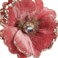 Dark Pink Velvet Magnolia Flower Clip with Jewel Centre and Sequin Tips Sale