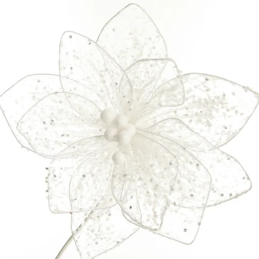 Delicate White Mesh and Sequin Flower Stem Cheap