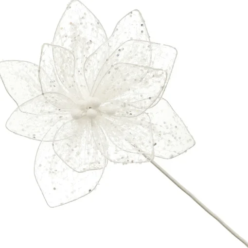Delicate White Mesh and Sequin Flower Stem Cheap