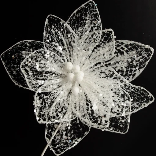 Delicate White Mesh and Sequin Flower Stem Cheap