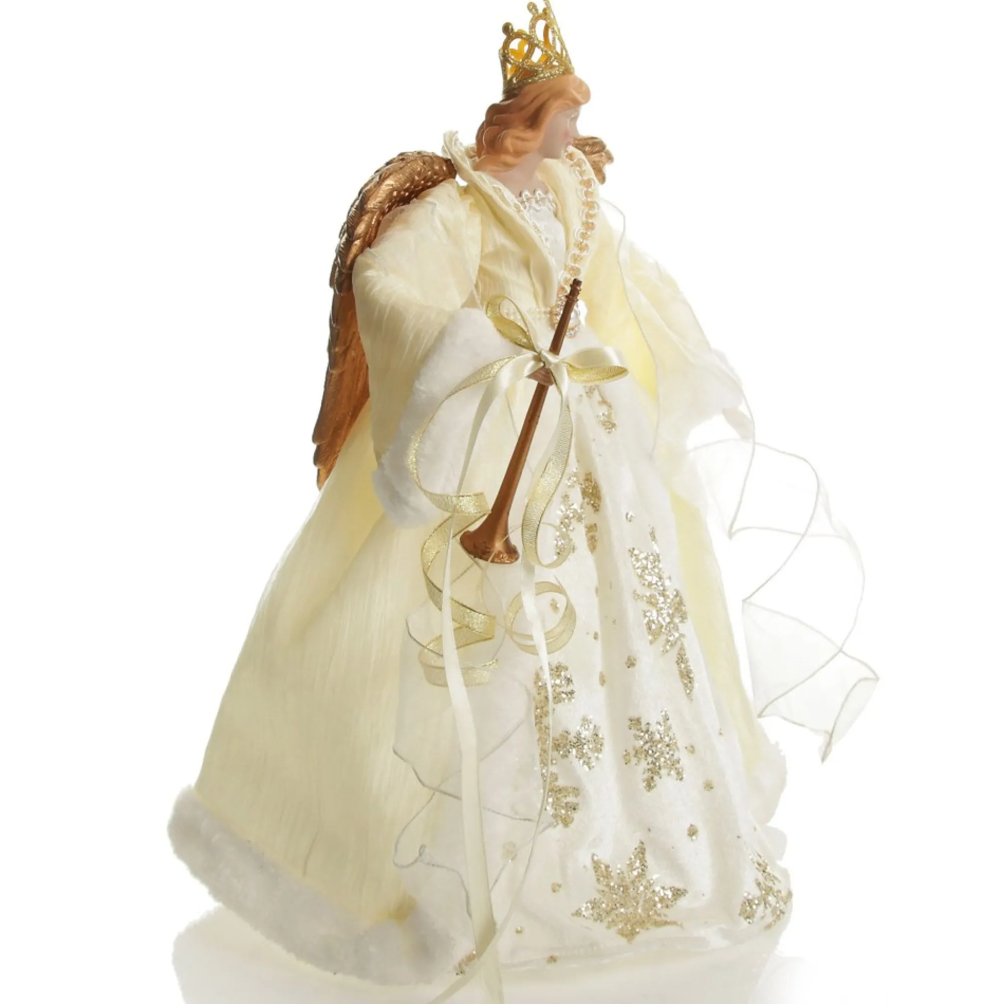 Elegant Ivory and Gold Christmas Angel Tree Topper Flash Sale