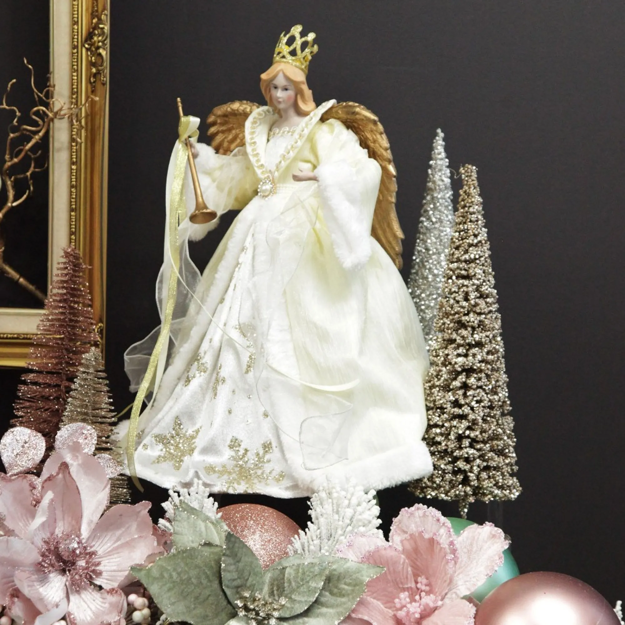 Elegant Ivory and Gold Christmas Angel Tree Topper Flash Sale