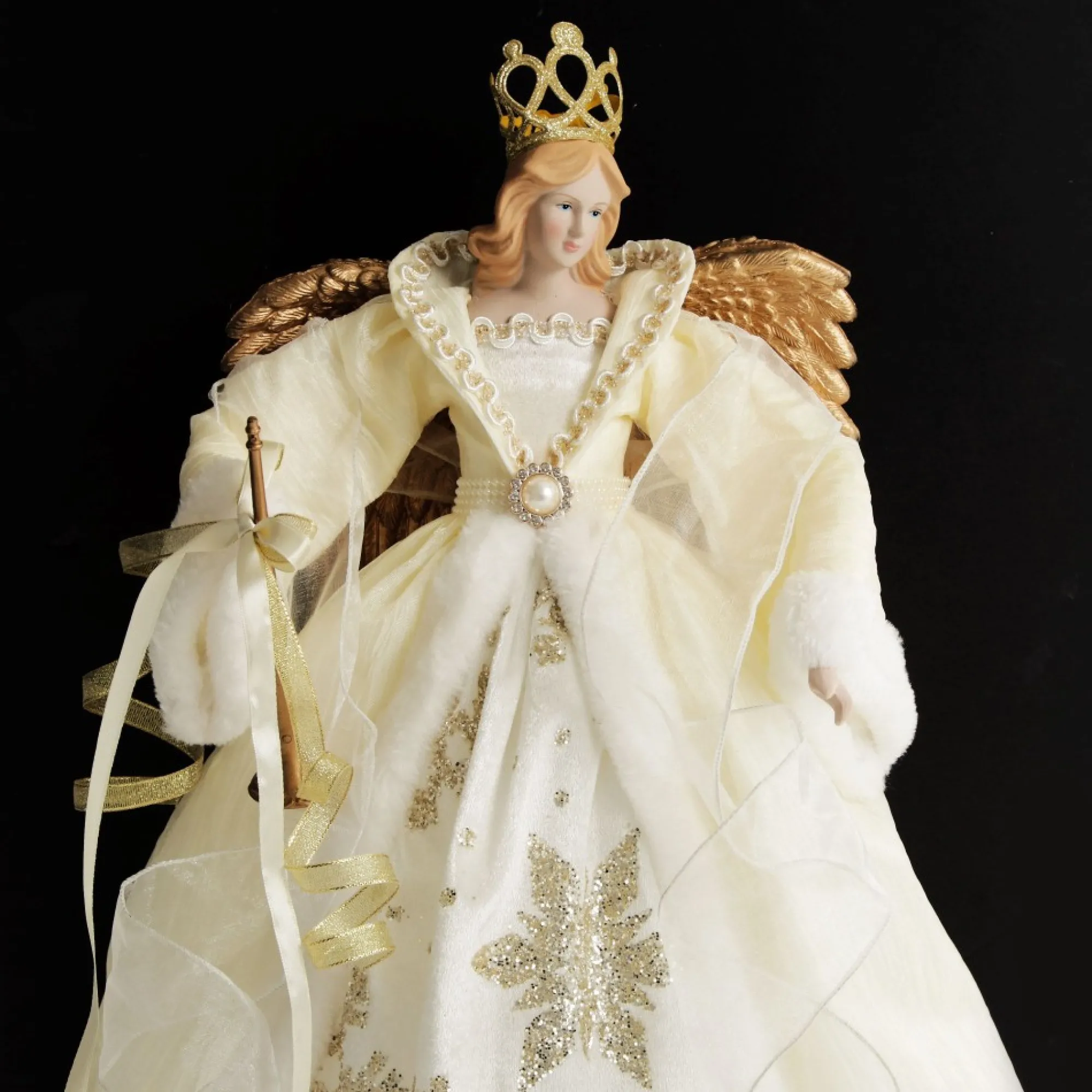 Elegant Ivory and Gold Christmas Angel Tree Topper Flash Sale