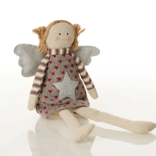 Fabric Sitting Angel with Grey Dress New