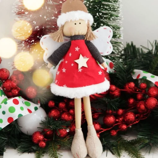 Fabric Standing Angel Star - Red Dress New