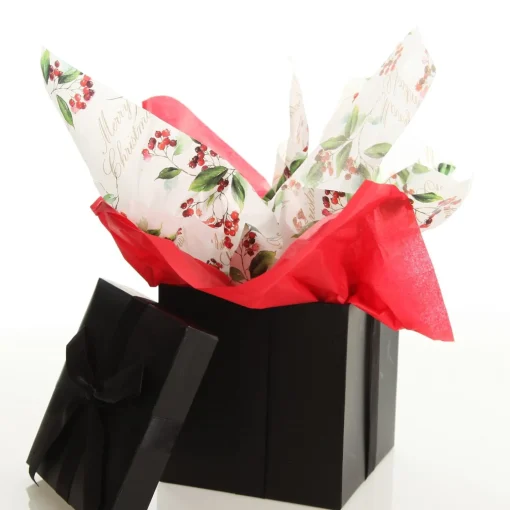 Floral Merry Christmas and Red Tissue Paper Wrap 10 Pack Store