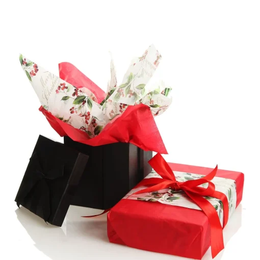 Floral Merry Christmas and Red Tissue Paper Wrap 10 Pack Store