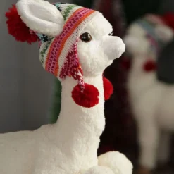 Fluffy White Llama with Hat - Sitting Clearance