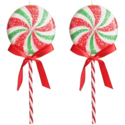 Frosted Green Peppermint Lollipop Tree Decoration - Set of 2 Discount