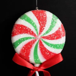 Frosted Green Peppermint Lollipop Tree Decoration - Set of 2 Discount