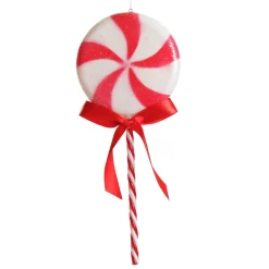 Frosted Red Peppermint Lollipop Tree Decoration - Set of 2 Hot