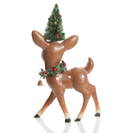 Frosted Retro Bambi Christmas Ornaments with Trees - Set of 2 Discount