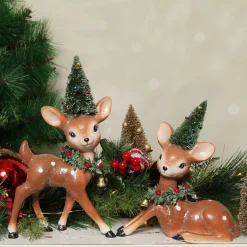 Frosted Retro Bambi Christmas Ornaments with Trees - Set of 2 Discount