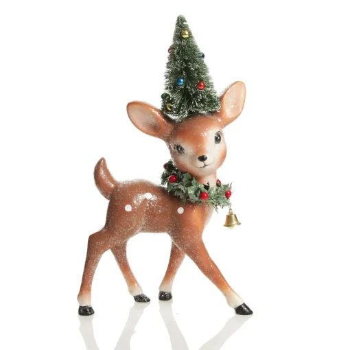 Frosted Retro Bambi Christmas Ornaments with Trees - Set of 2 Discount