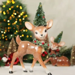 Frosted Retro Bambi Christmas Ornaments with Trees - Set of 2 Discount