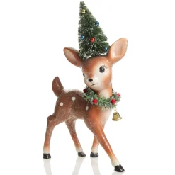 Frosted Retro Bambi Christmas Ornaments with Trees - Set of 2 Discount