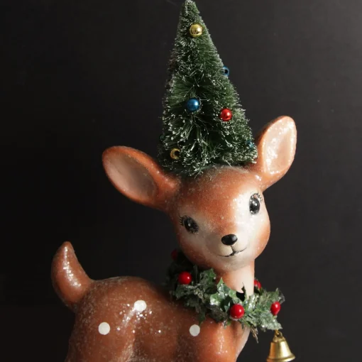 Frosted Retro Bambi Christmas Ornaments with Trees - Set of 2 Discount