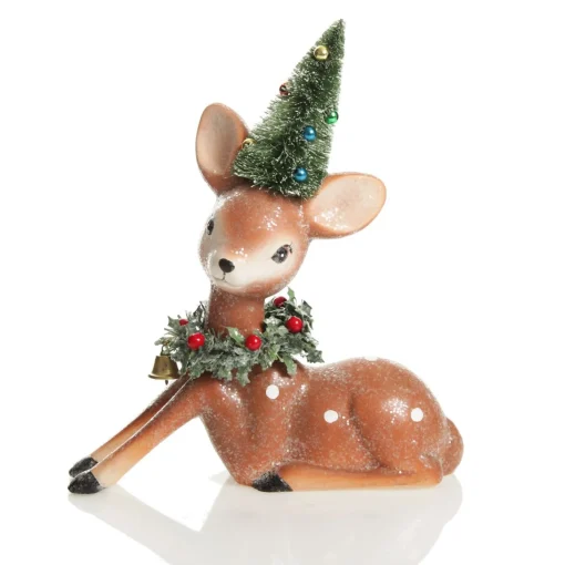 Frosted Retro Bambi Christmas Ornaments with Trees - Set of 2 Discount