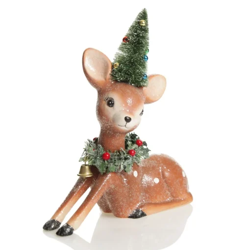 Frosted Retro Bambi Christmas Ornaments with Trees - Set of 2 Discount