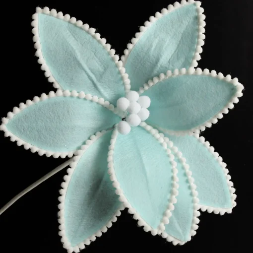 Fun Pale Blue Flower Stem with White Pom Pom Trim Best Sale