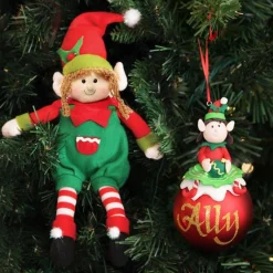 Girl Elf Shelf Sitter and Personalised Bauble Pack Cheap