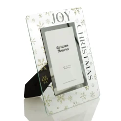 Glass Christmas Frame - Gold Snowflakes Joy Flash Sale