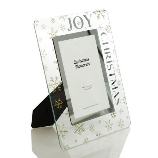 Glass Christmas Frame - Gold Snowflakes Joy Flash Sale