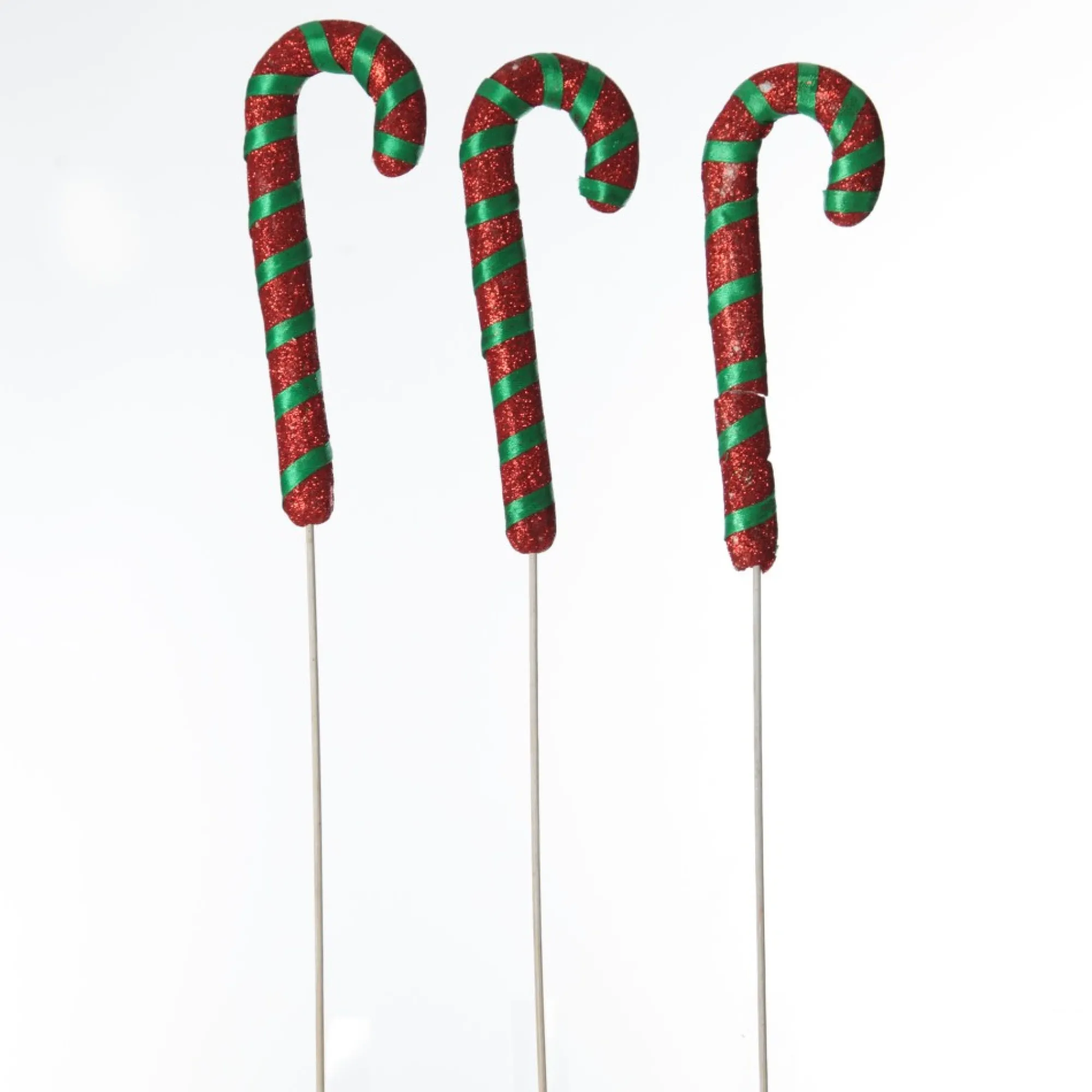 Glittered Green and Red Candy Cane Pick - Pack of 3 Store