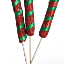Glittered Green and Red Candy Cane Pick - Pack of 3 Store