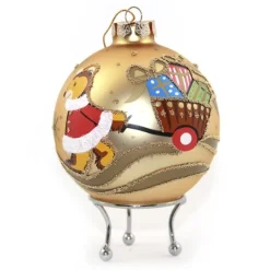Gold Christmas Bear with Cart Bauble Cheap