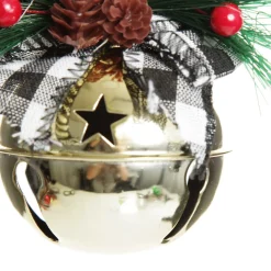 Gold Christmas Bell Door Hanger with Black Buffalo Check Bow Flash Sale