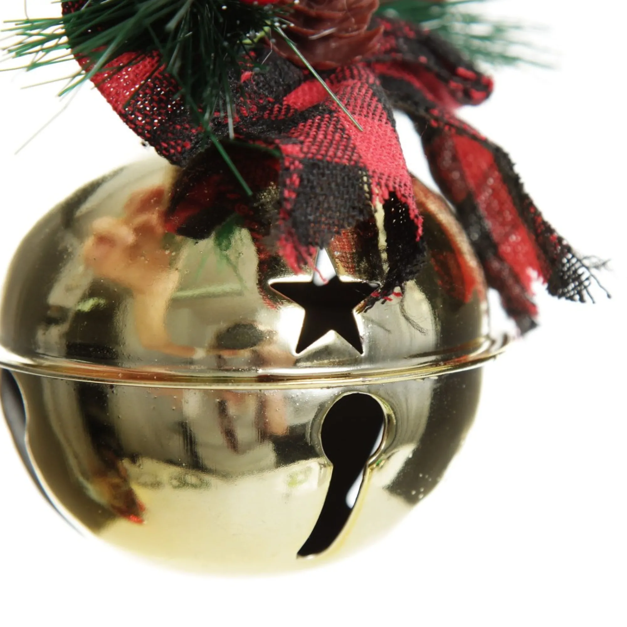 Gold Christmas Bell Door Hanger with Red Buffalo Check Bow New