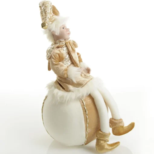 Gold Elf on Bauble Christmas Ornament New