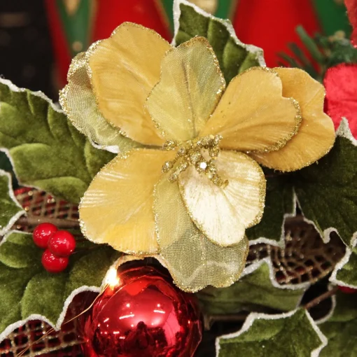 Gold Satin Magnolia Flower Stem with Glitter Trim Store