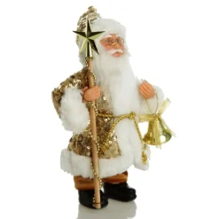 Gold Sequin Santa Ornament New