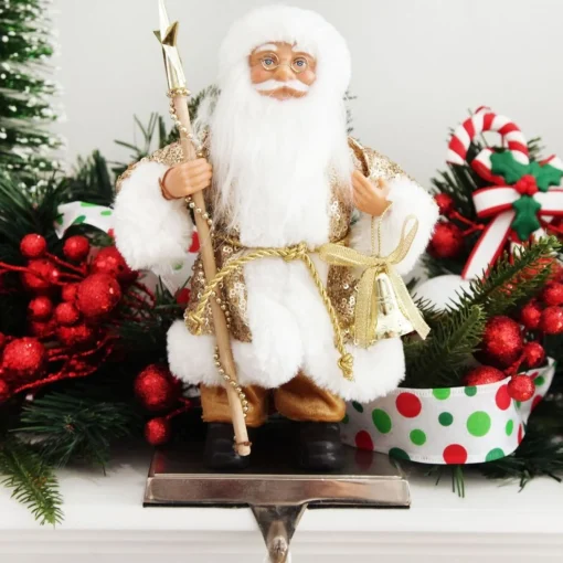 Gold Sequin Santa Ornament New